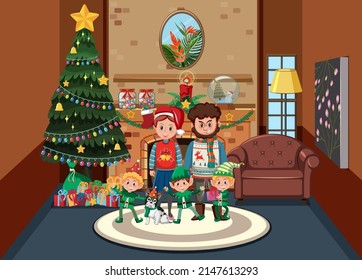 Christmas theme with family at home illustration