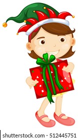 Christmas theme with girl holding present box illustration