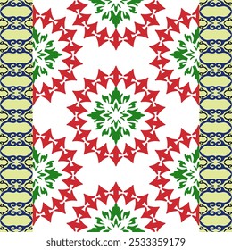 Christmas theme green, red with white color, classic damask seamless pattern: vector illustration for elegant textile design, carpet, curtains, and clothing. Ideally for all decoration.