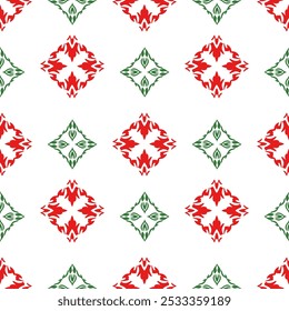 Tema de Natal verde, vermelho com cor branca, padrão clássico damask sem costura: ilustração vetorial para design têxtil elegante, tapete, cortinas e roupas. Idealmente para toda a decoração.