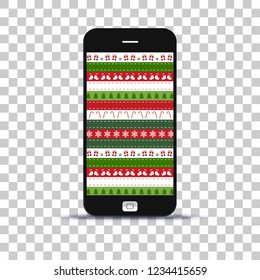 Christmas theme greeting on mobile phone pasted on photo paper
