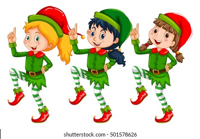 Christmas theme with kids dressed up in elf illustration