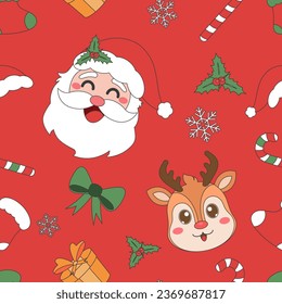 Christmas theme line art doodle cartoon pattern seamless illustration, Merry Christmas.