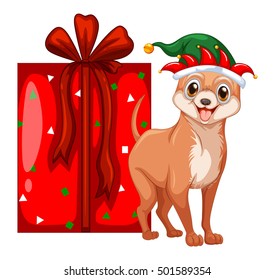 Christmas theme with little dog and present box illustration