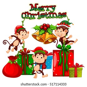 Christmas theme with monkeys and presents illustration