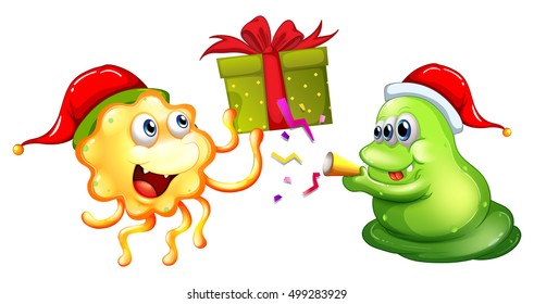 Tema navideño con monstruos e ilustración presente
