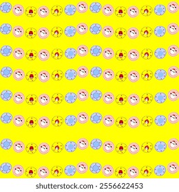 Christmas theme on a yellow background, vector illustration seamless pattern, design for wrapping paper, wallpaper, and clothing.