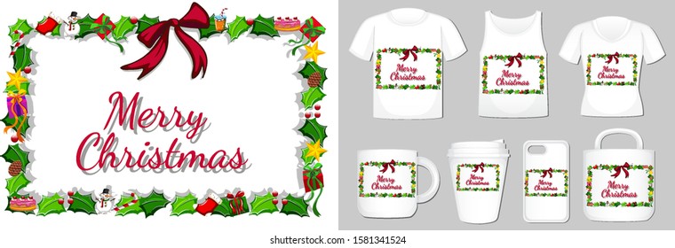 Christmas theme with ornaments on many products illustration