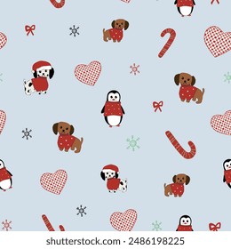 Christmas theme with penguin candy hearts pattern