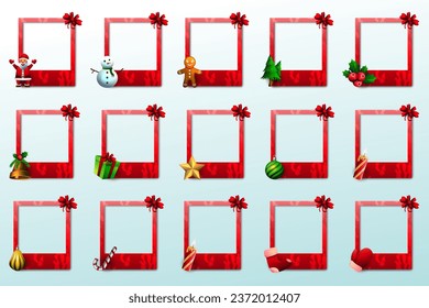 Christmas Theme Photo Frames Featuring Santa Claus, Christmas Trees, Jingle Bells, Wreaths, Holly, Berries, and Decorative Christmas Ornaments to Enhance Christmas Holiday Photo Memories