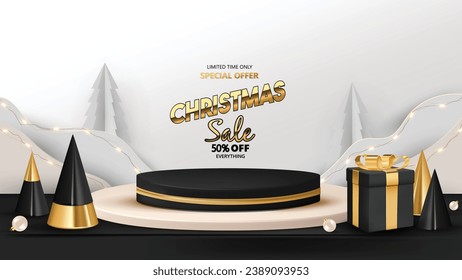 El podio del tema navideño para tu objeto. Ilustración vectorial realista. Útil para promociones.