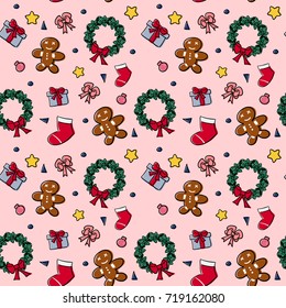 Christmas theme random repeat pattern vector illustration, Seamless pattern