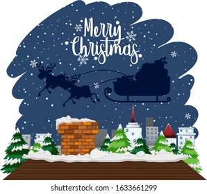 Christmas theme with reindeers flying over the town illustration