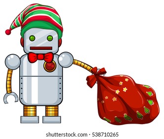 Christmas theme with robot and red bag illustration