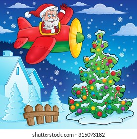 Tema navideño Santa Claus en avión - ilustración vectorial eps10.