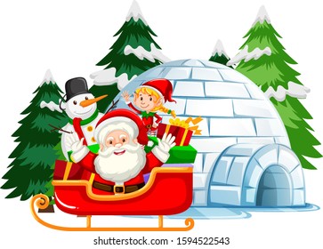 Christmas theme with Santa and elf on sleigh illustration