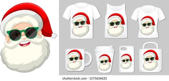 Christmas theme with Santa face on many products illustration