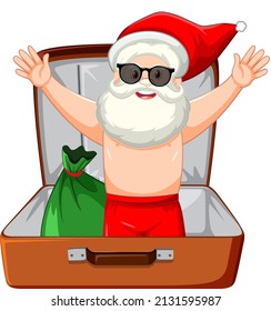 Christmas theme with Santa in a luggage on white background illustration