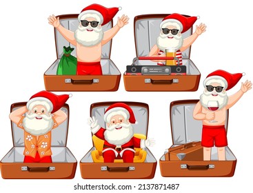 Christmas theme with Santa in a luggage on white background illustration