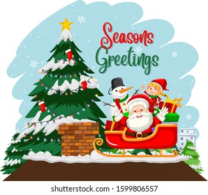 Christmas theme with Santa on sleigh illustration