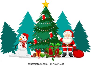 Christmas theme with Santa and snowman illustration