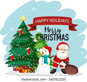 Christmas theme with Santa and snowman illustration
