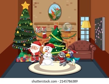 Christmas theme with Santa and snowman illustration