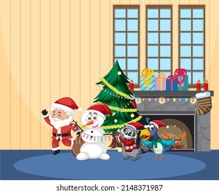 Christmas theme with Santa and snowman illustration