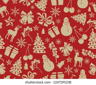 christmas theme seamless pattern design with cute silhouette shape element