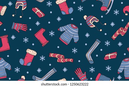 christmas theme seamless pattern design with cartoon style