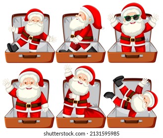 Christmas theme with set of Santa in luggage on white bcakground illustration