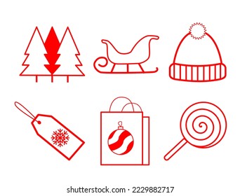 Christmas theme set vector icon isolated on white background, vector illustration