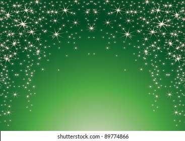 Tema navideño con estrellas en un fondo verde y espacio para tu texto