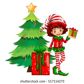 Weihnachtsthema mit Baum- und Elfengrafik