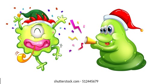 Christmas theme with two aliens in party hats illustration