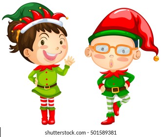 Christmas theme with two elves illustration