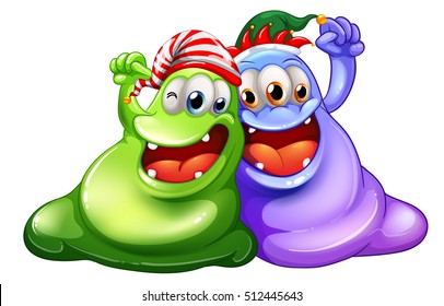 Tema navideño con dos monstruos con ilustración de fiesta