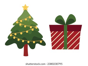 Tema navideño Artes vectoriales con celebración navideña simple adorable iconos