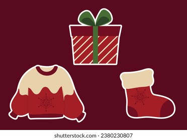 Christmas Theme Vector Arts with Christmas holiday celebration simple cute icons