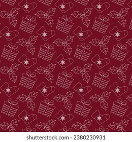 El tema navideño Vector Arts con la celebración navideña simple iconos lindos. Patrón sin soldadura, papel de envoltura para regalos