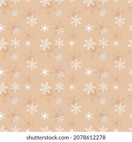 Christmas theme vector repeat pattern created with snowflake elements on warm tone background, Hand drawn vector repeat pattern for textile, fabric, gift wrapper, packaging and Backdrop.