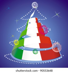 christmas theme - xmas tree with spiral streamer in colors of national flag inside