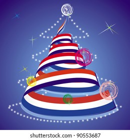 christmas theme - xmas tree with spiral streamer in colors of national flag inside