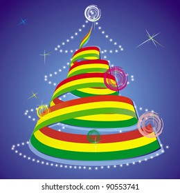 christmas theme - xmas tree with spiral streamer in colors of national flag inside
