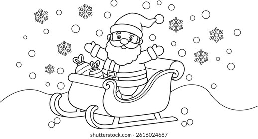 christmas themed a4 colouring picture santa sleigh. you can print it on standard