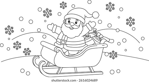 christmas themed a4 colouring picture santa sleigh. you can print it on standard