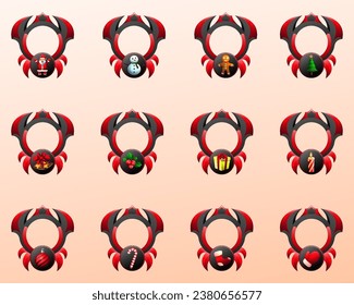 Christmas Themed Black and Red Game UI Avatar Frames with Decorative Elements for Enhancing Christmas Celebration Game UI Design