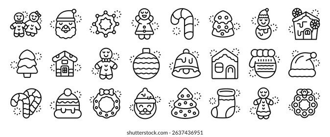 Christmas themed cookies icons set. Christmas icons depicting various festive elements, bringing holiday cheer and wintertime spirit