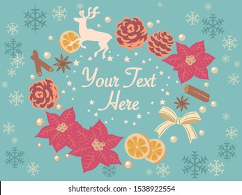 Christmas themed decorative items. Flat style. Vector illustration.