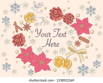 Christmas themed decorative items. Vector illustration.